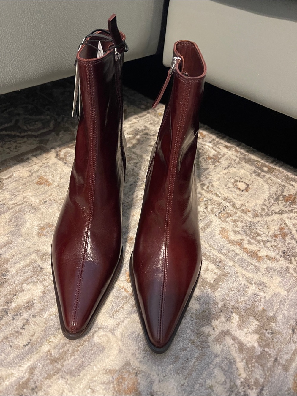 Zara LEATHER Kitten Heel Ankle Boots